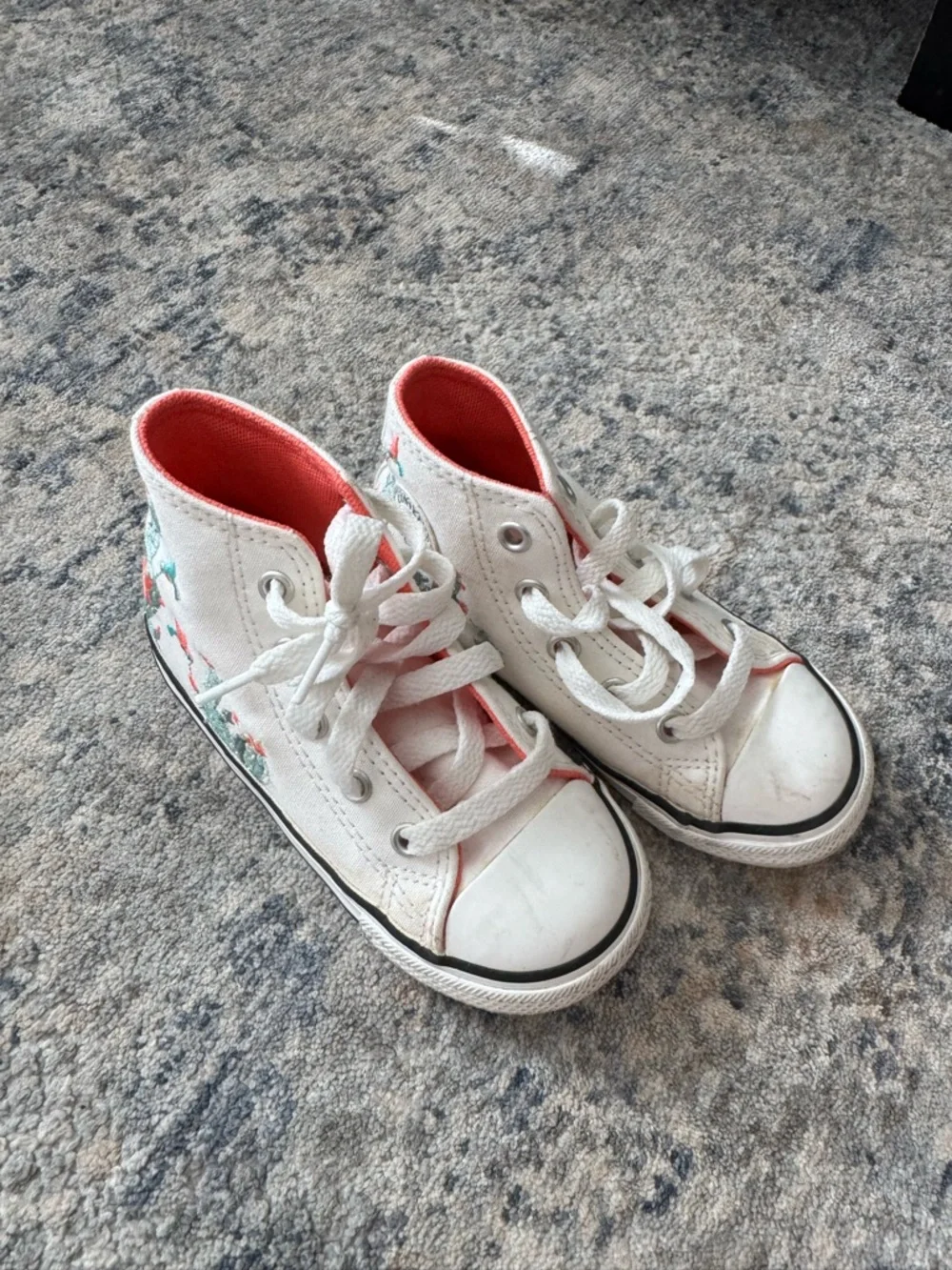 Converse Kids White High-Top Sneakers with Cactus Floral Print and Coral Lining